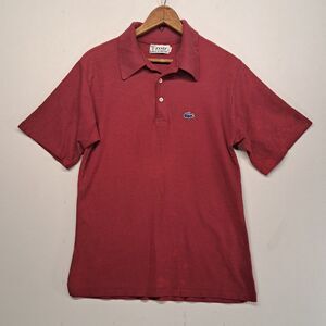 Vintage Izod Lacoste Polo Shirt Distressed Red Large 70s 80s Crocodile
